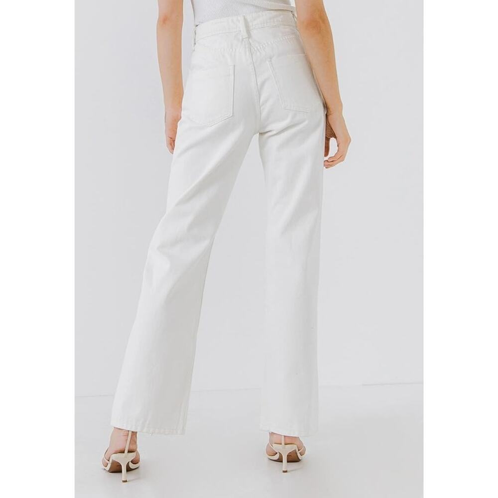Grey Lab Hise rise destroyed straight leg jeans white women's Size 27 - Picture 3 of 11